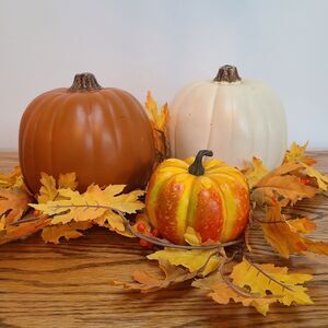 Assorted Harvest Pumpkin And Garland Of Leaves Lot Fall Autumn Halloween Décor